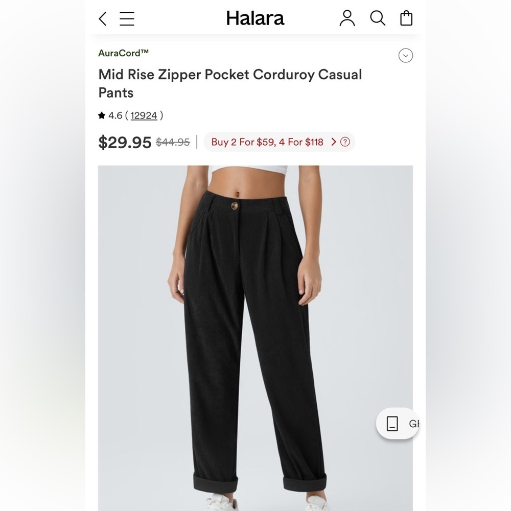 Halara Corduroy Casual Pants Black Mid Rise Zipper Pocket PetiteMSRP $45